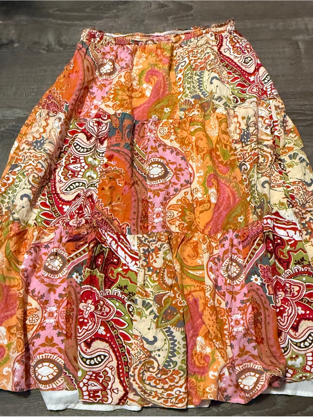 Vibrant Paisley Tiered Maxi Skirt - Pink & Orange